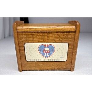 B&D Geese Oak Wood Recipe Box Country Kitchen Farmhouse Card Holder Vintage